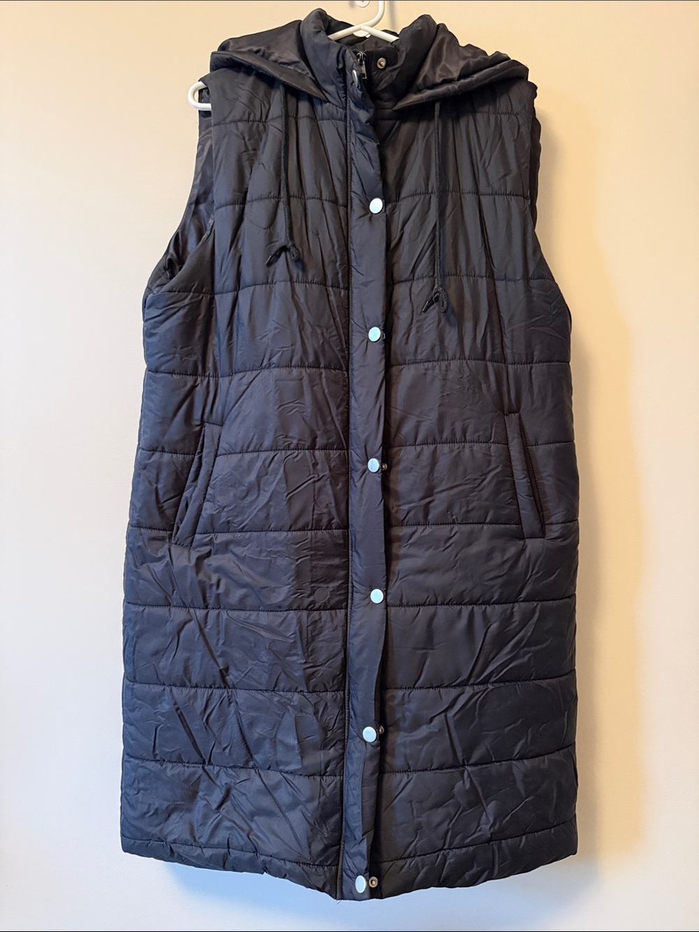 Women's Hooded Long Puffer Vest - Black